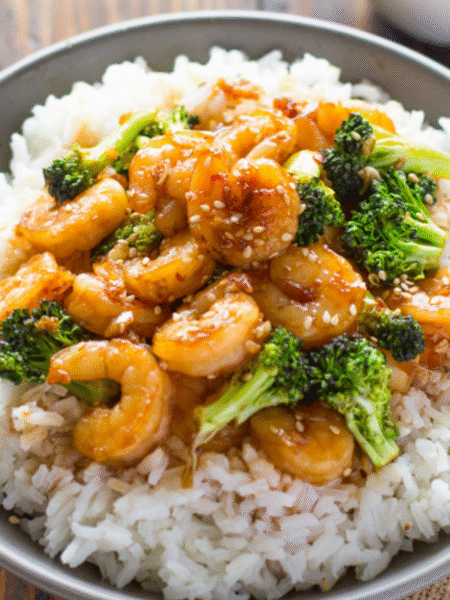 Honey Garlic Shrimp Bowls with Roasted Broccoli Recipe