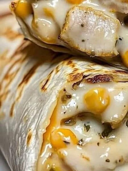 Ooey-Gooey Cheesy Garlic Chicken Wraps