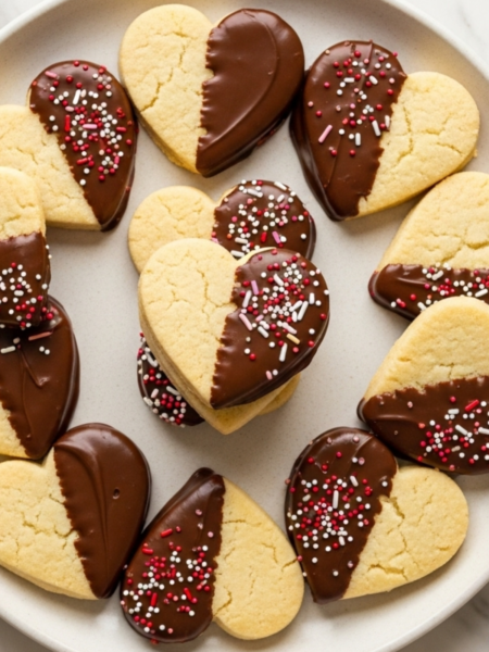 Chocolate-Dipped Shortbread Heart Cookies Recipe