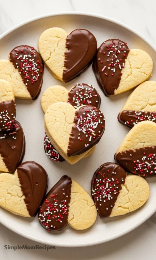 Chocolate-Dipped Shortbread Heart Cookies Recipe
