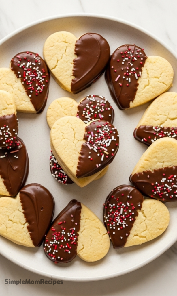 Chocolate-Dipped Shortbread Heart Cookies Recipe